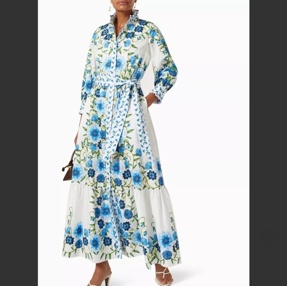 Chic Blue Floral Maxi Dress - Picture 3 of 16